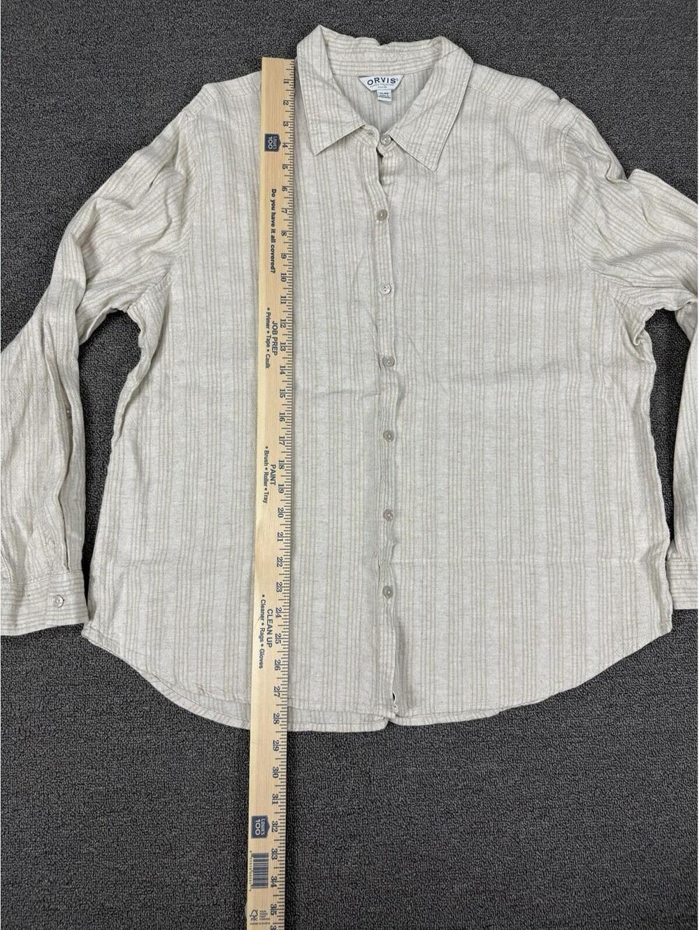 ORVIS Mens XL Linen Striped Button Up Shirt Beige Classic Collection Beach Sprin - Picture 7 of 8
